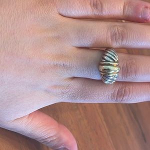 David Yurman 14k Yellow Gold and Sterling Silver Dome Cable Ring